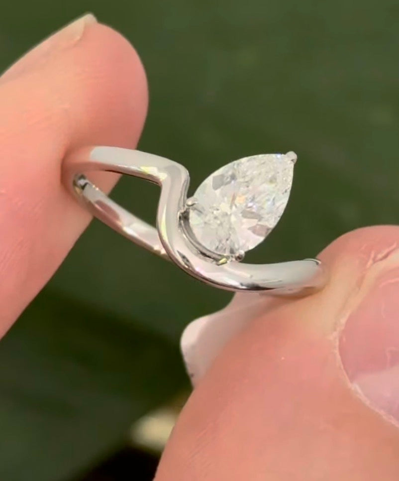 White gold 1.01ct pear shape lab diamond ring