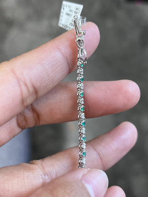 14k 1 ctw Diamonds and 0.85 ctw Emerald 7 Inches Tennis Bracelet