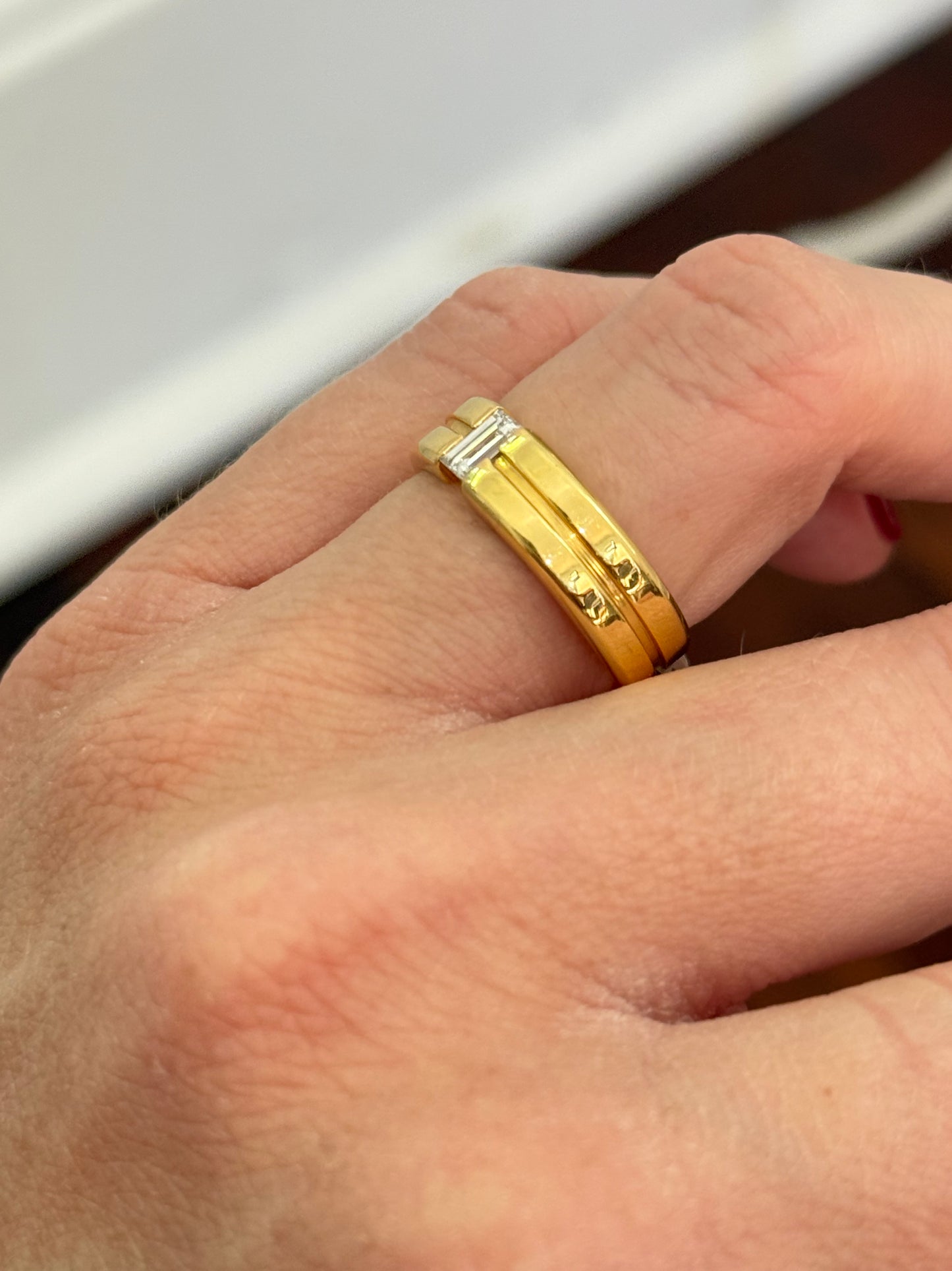 Size 8.75 yellow gold emerald cut lab diamond band