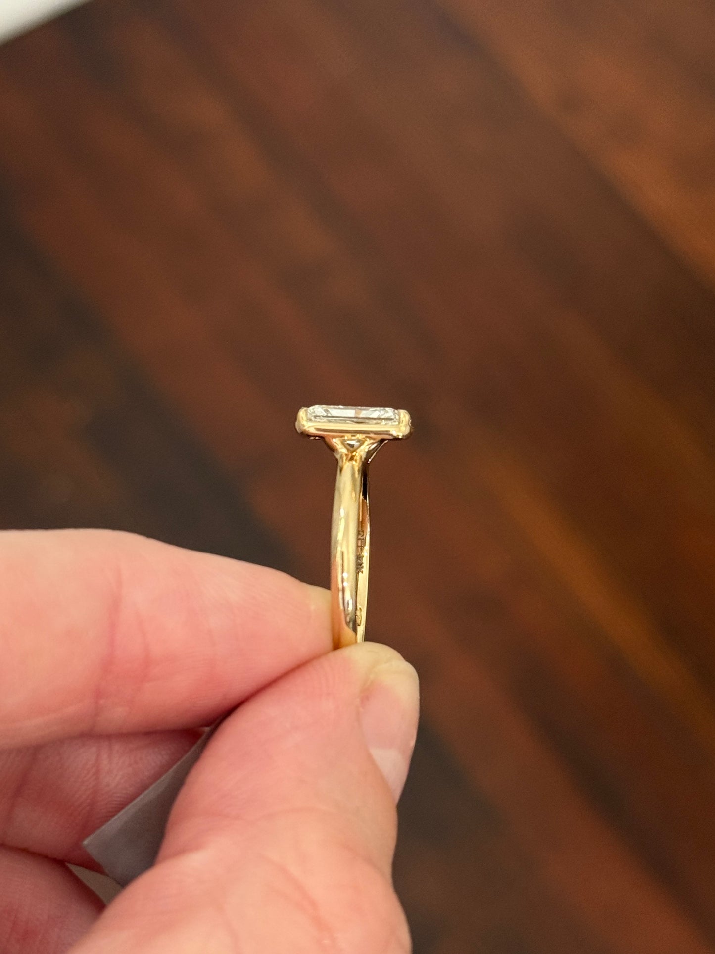 Yellow gold 2.1ct radiant lab diamond ring