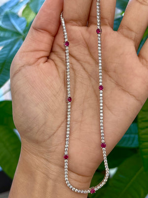 14k 3 tcw 17 inches Ruby with Diamonds Necklace