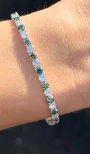 6.77 ct green and white lab diamond tennis bracelet