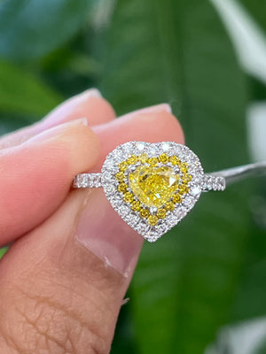 *Premade* 1.60 cttw Fancy Yellow Heart Double Halo Ring Lab with 3/4 Lab Diamonds Shank
