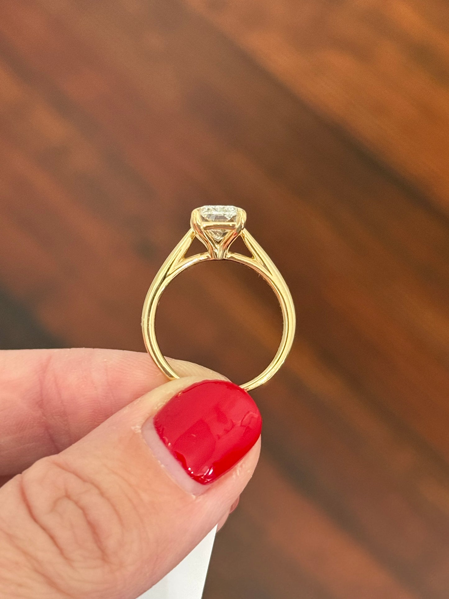 Yellow gold IGI certified radiant lab diamond ring