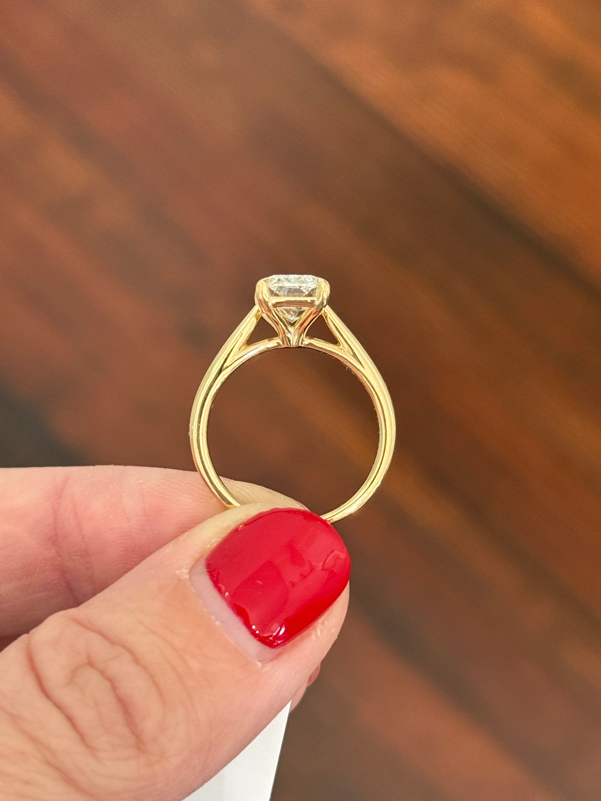 Yellow gold IGI certified radiant lab diamond ring