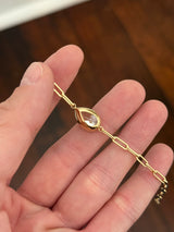 Yellow gold paperclip IGI certified 3.06ct pear shape lab diamond bracelet. Pear measures 13.24x8.22x4.82mm