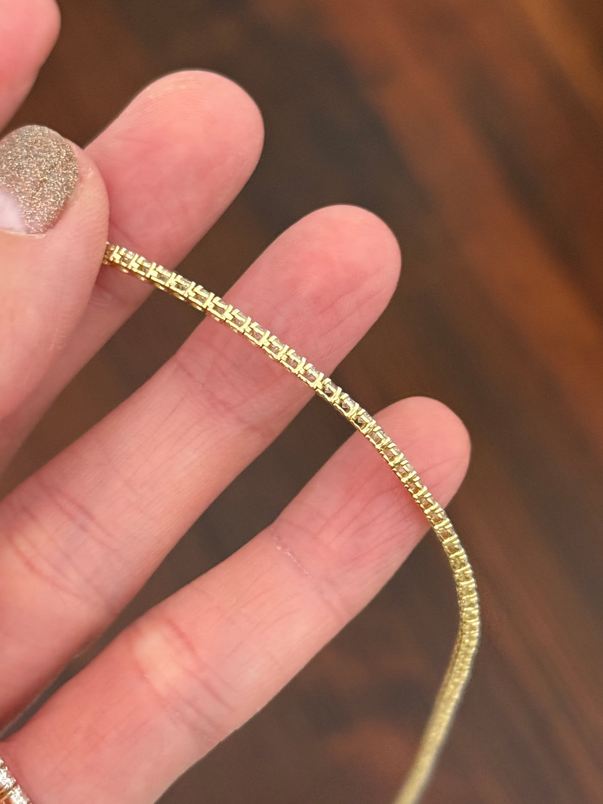 16.9” 4 prong yellow gold with white gold prongs 7.4ct lab diamond tennis necklace