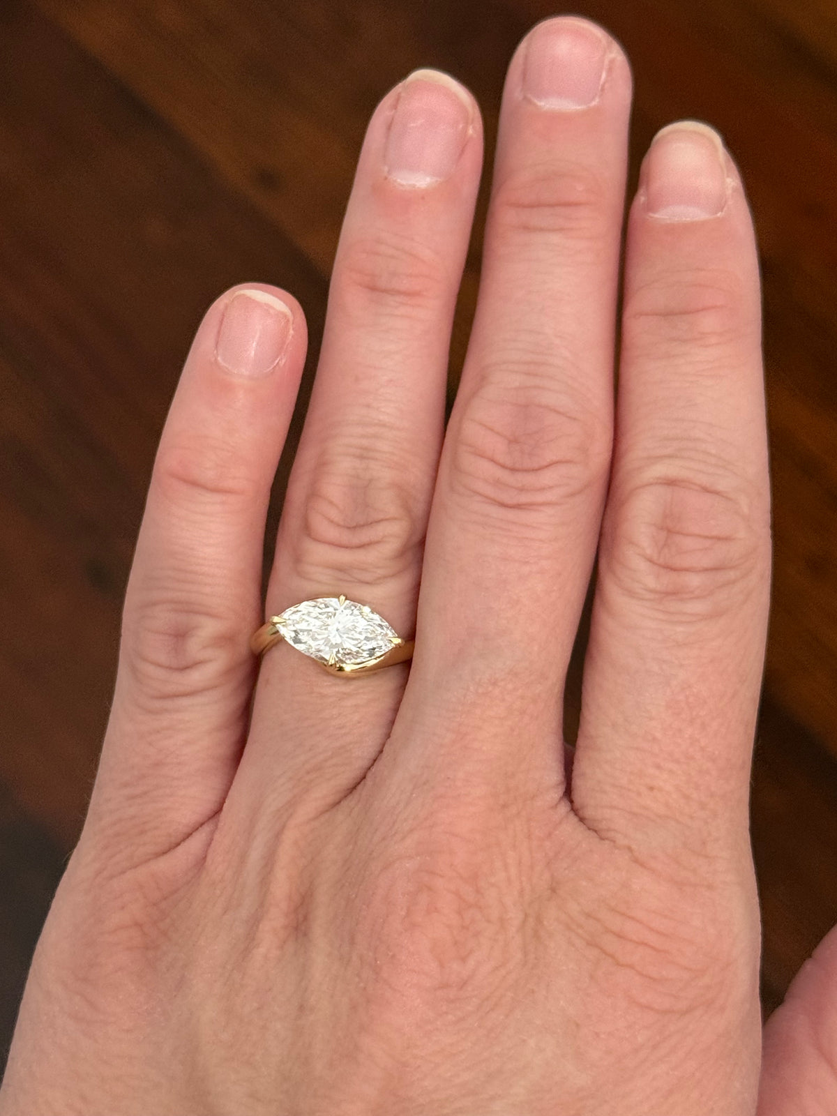 Yellow gold east west set IGI certified 2.5ct marquise lab diamond ring