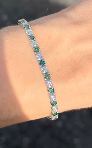 6.77 ct green and white lab diamond tennis bracelet