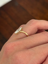 Yellow gold 1.49ct marquise lab diamond ring. Prongs are white gold.