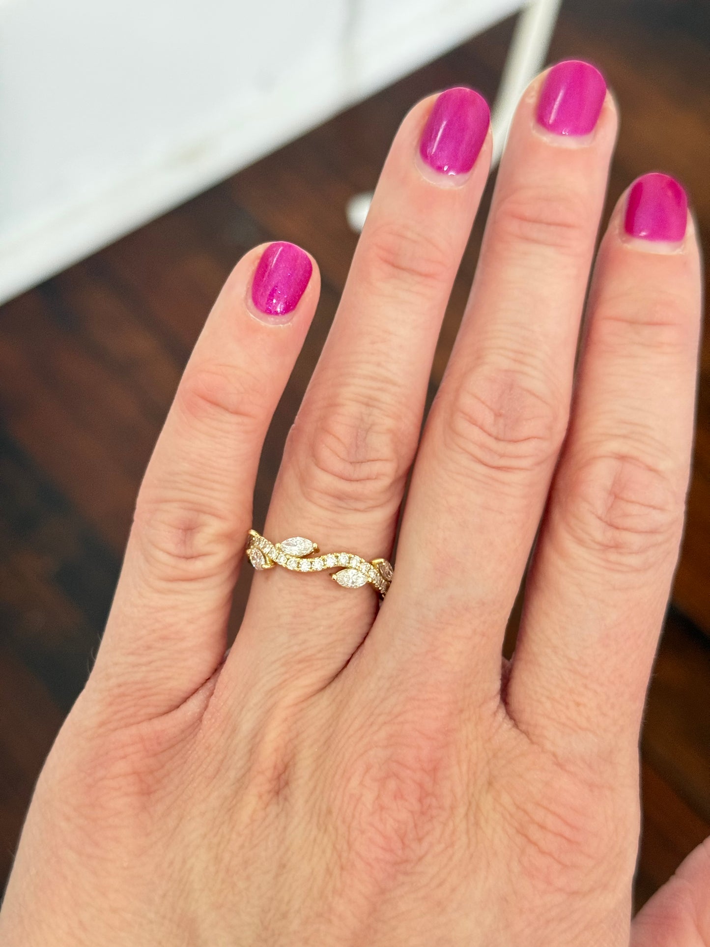 Yellow gold marquise and round lab diamond band