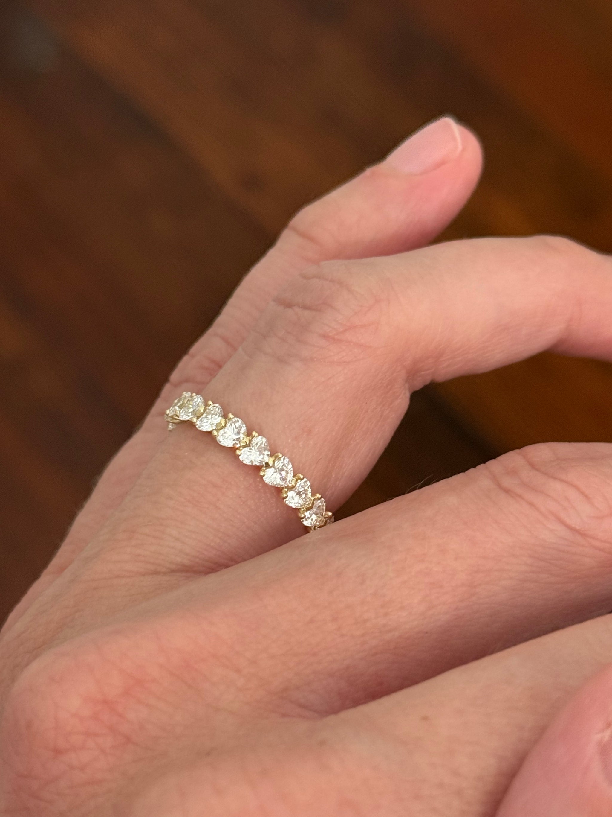 Yellow gold 2.33ct heart shaped lab diamond eternity band
