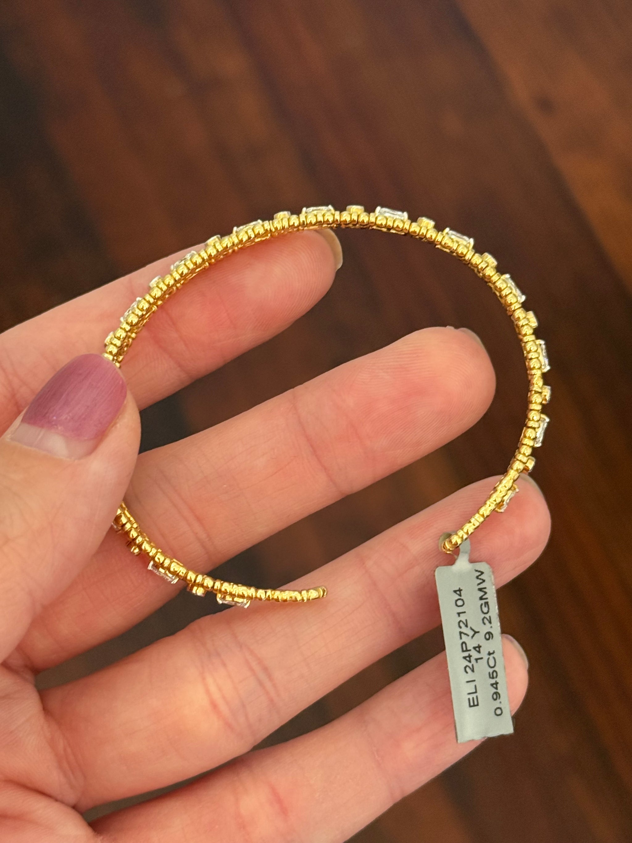 Yellow gold marquise and round lab diamond flex cuff