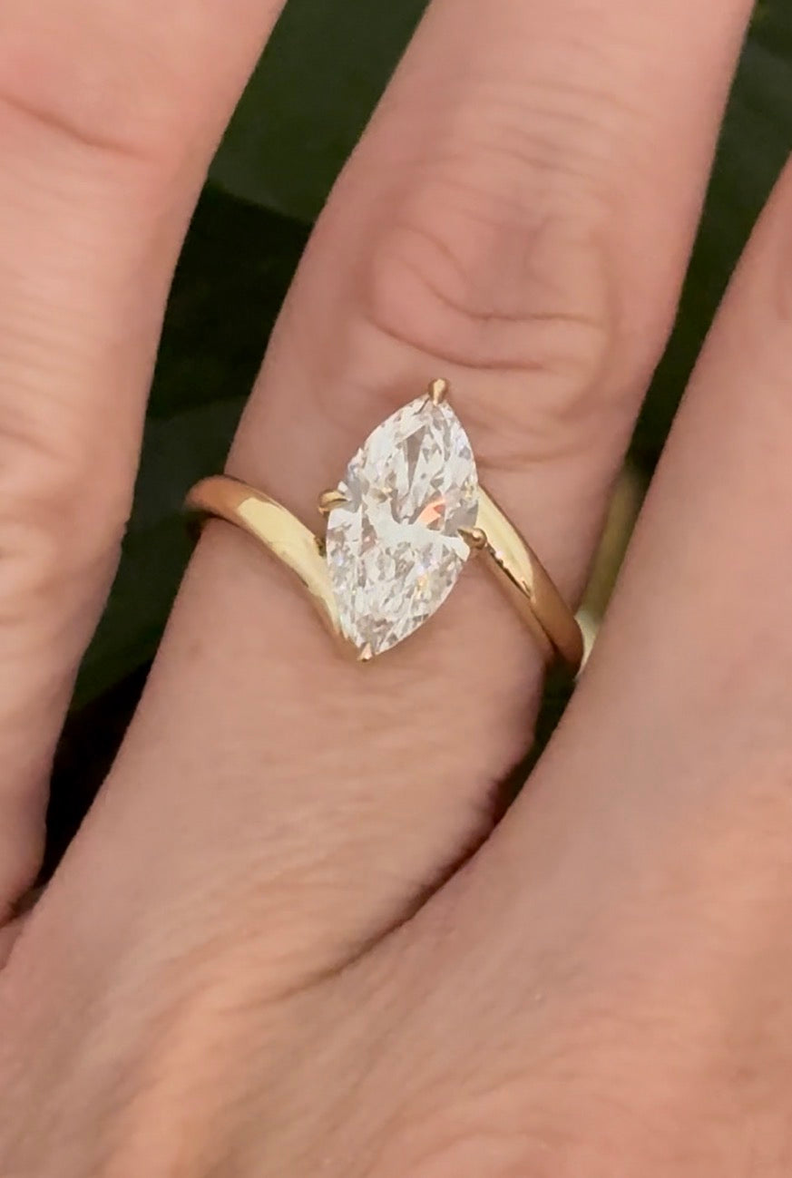 Yellow gold IGI certified 2.04ct marquise lab diamond ring
