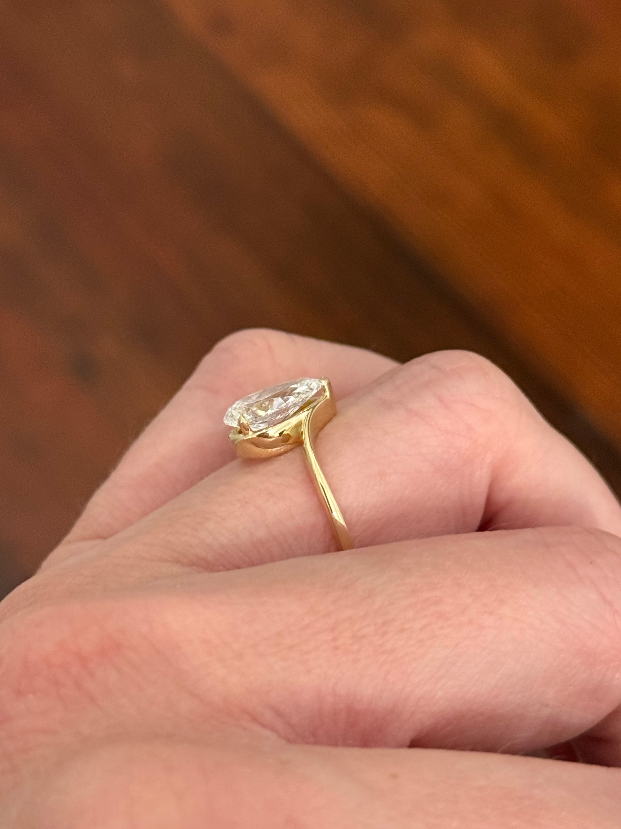 Yellow gold 2.03ct pear shaped lab diamond ring