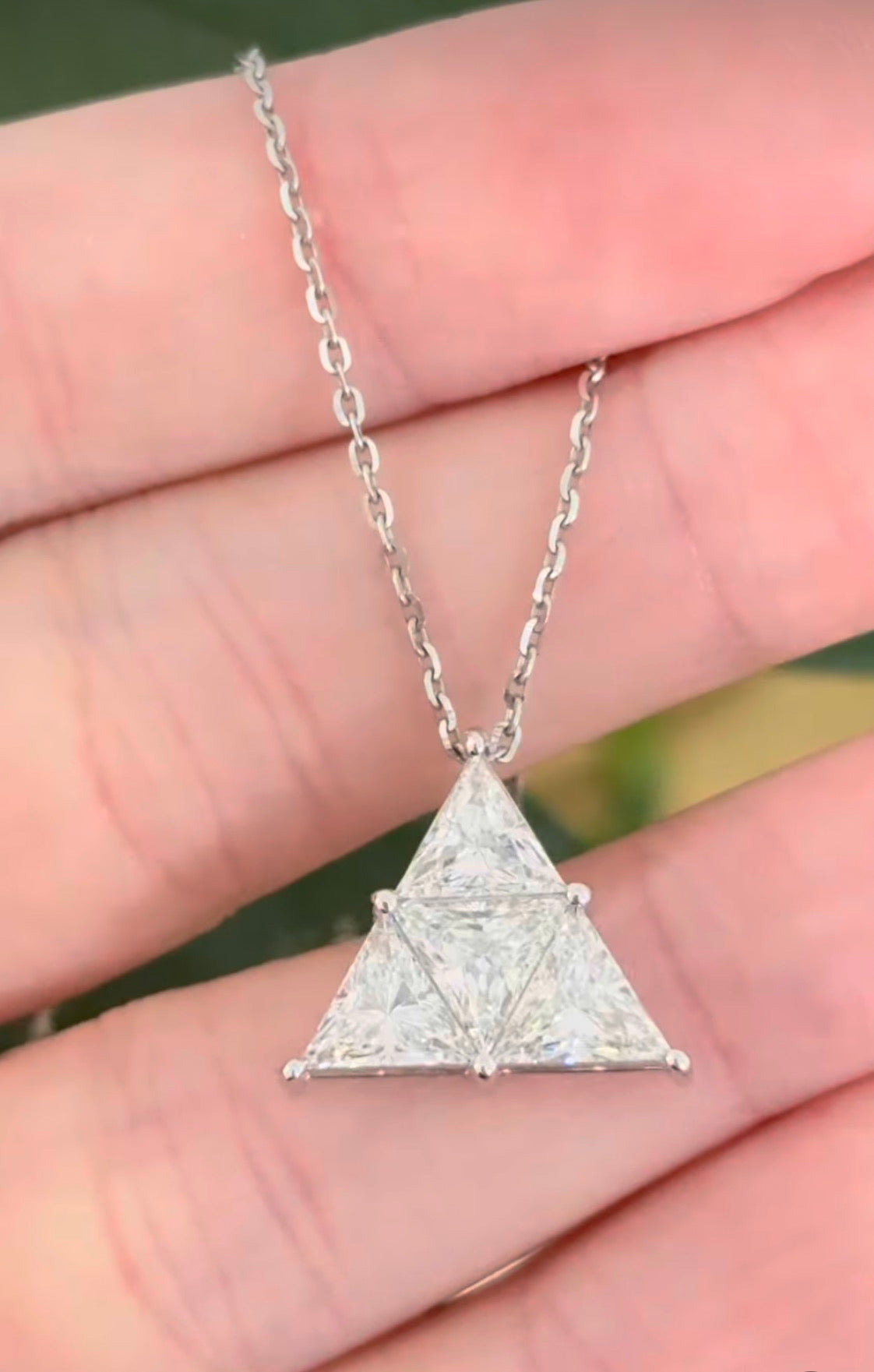 White gold trillion lab diamond necklace
