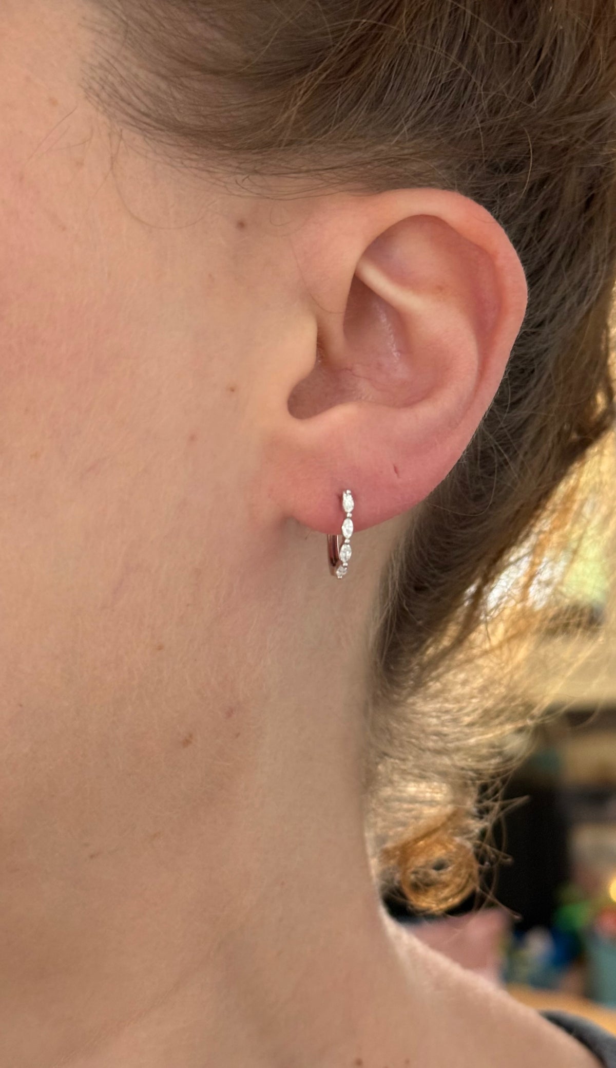 White gold 0.25ct marquise lab diamond oval hoop earrings