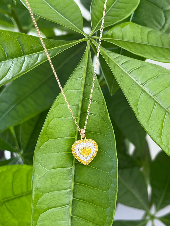 *Premade* 1.21 cttw Fancy Yellow Heart Double Halo with  lab diamonds Necklace