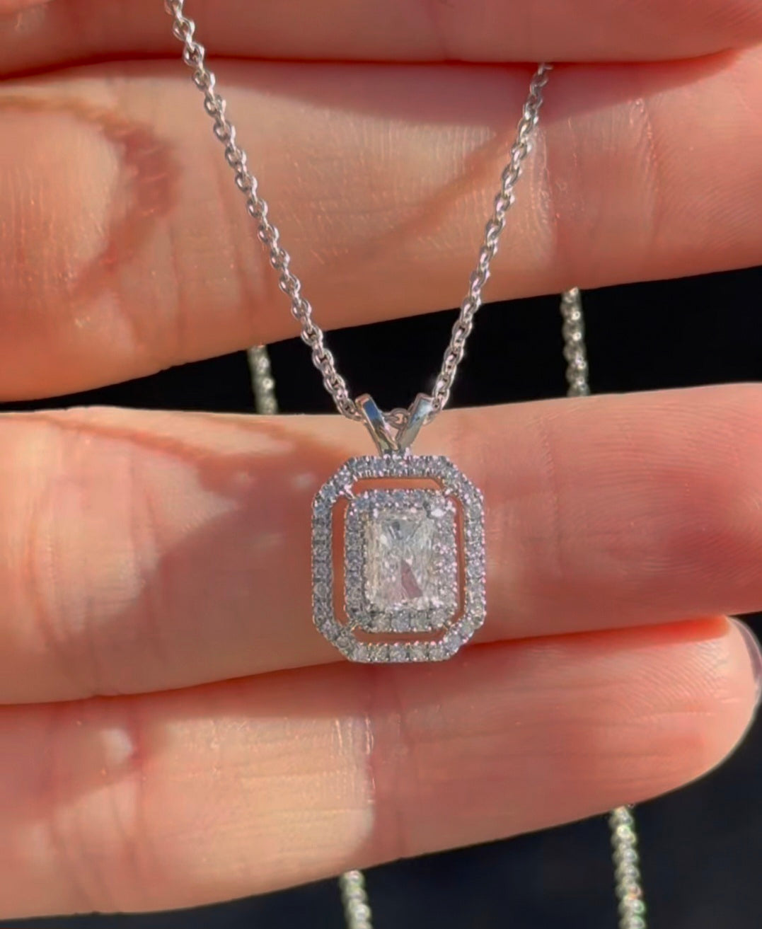 White Gold Radiant & Round Lab Diamond Necklace