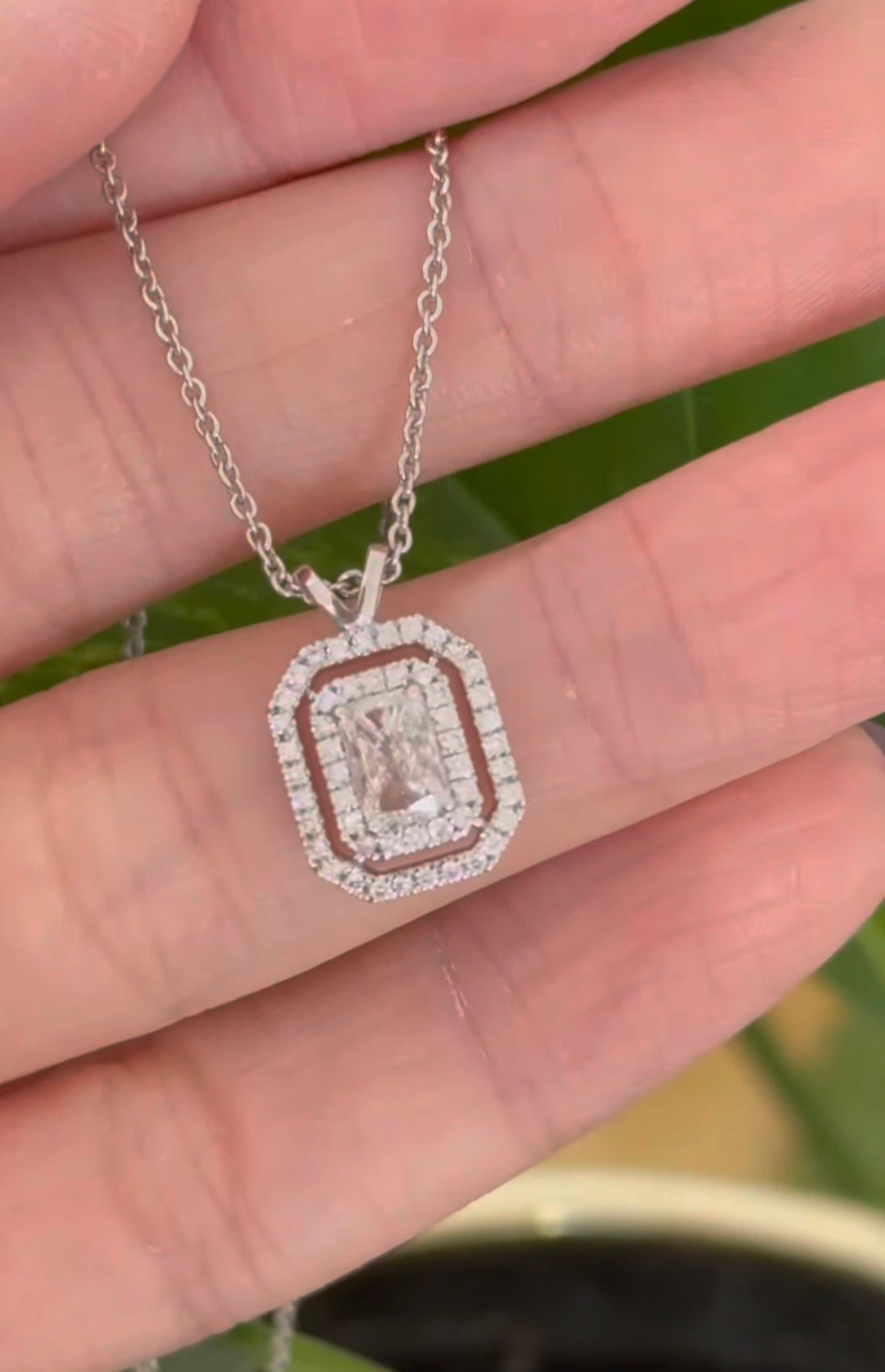 White Gold Radiant & Round Lab Diamond Necklace