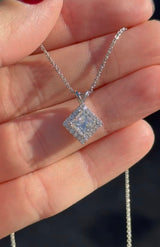 White Gold Princess Cut & Round Lab Diamond Necklace