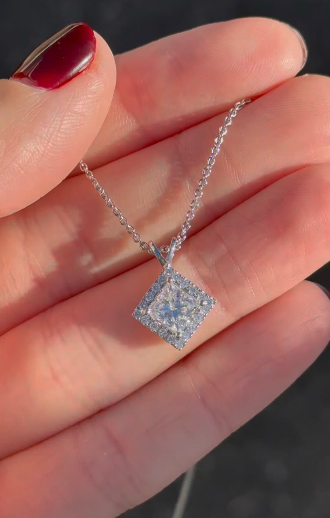 White Gold Princess Cut & Round Lab Diamond Necklace