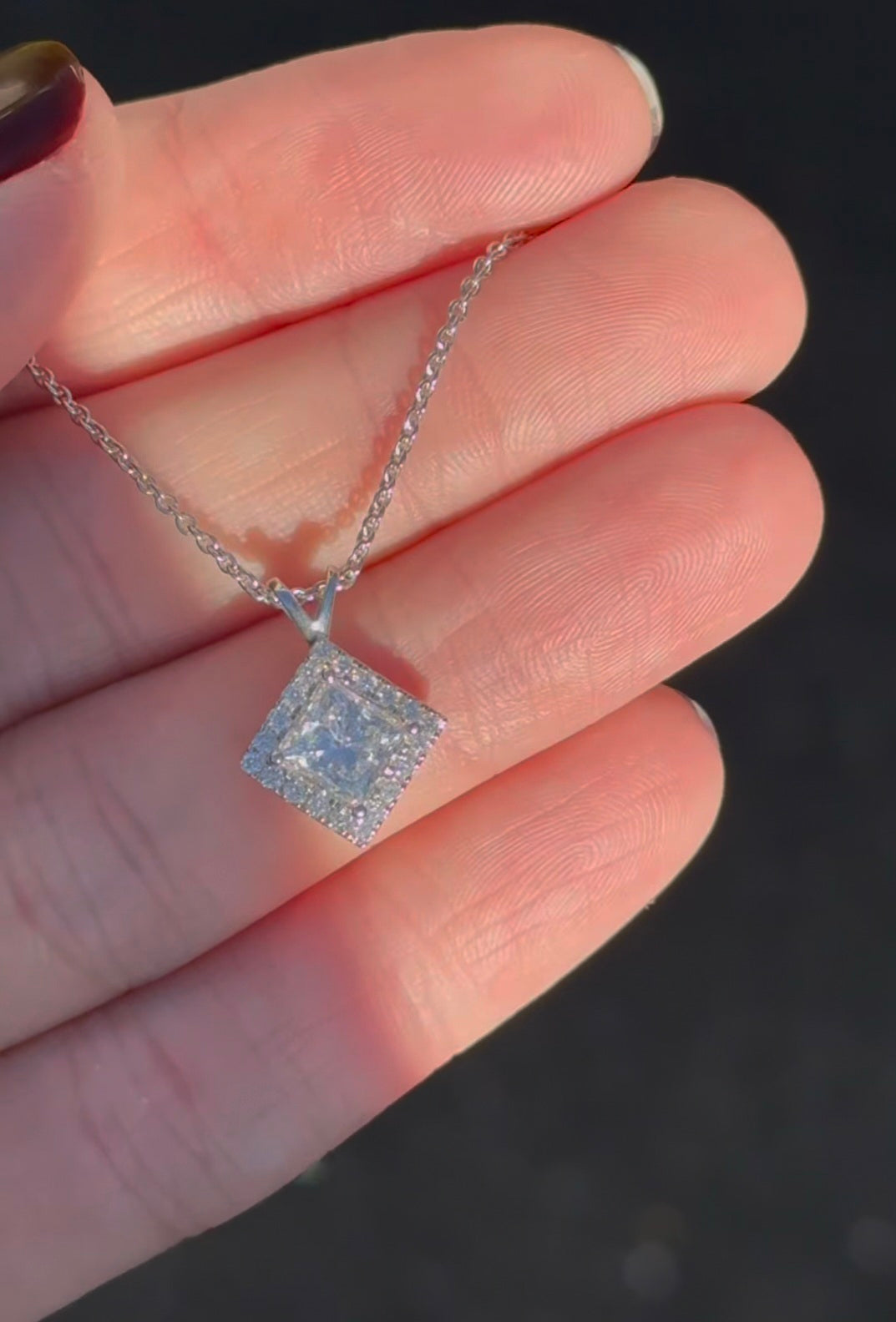 White Gold Princess Cut & Round Lab Diamond Necklace
