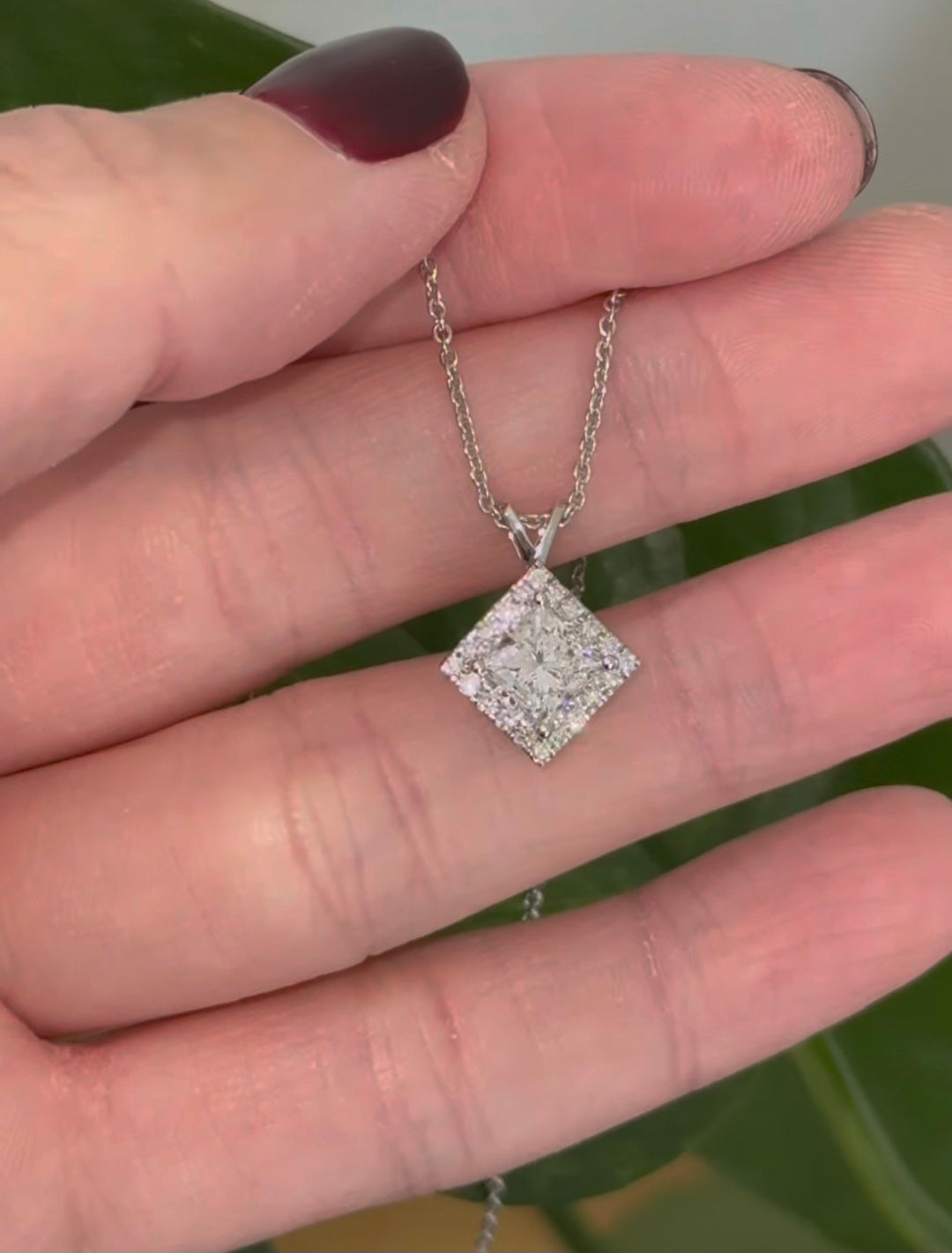 White Gold Princess Cut & Round Lab Diamond Necklace