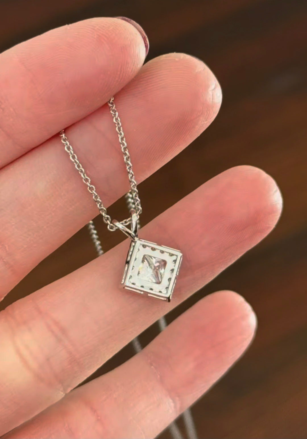 White Gold Princess Cut & Round Lab Diamond Necklace