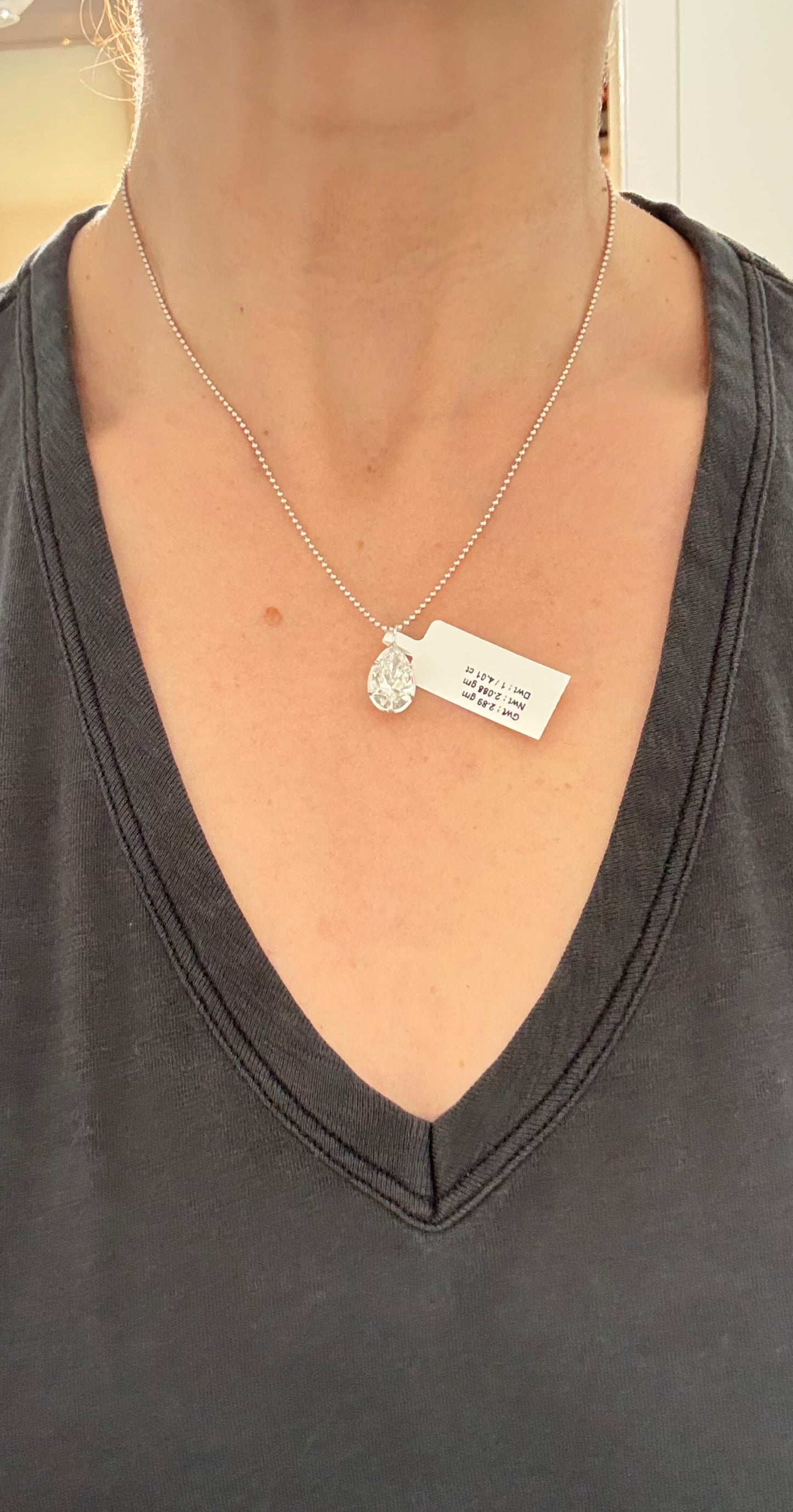 White gold 4.01ct pear shape lab diamond pendant