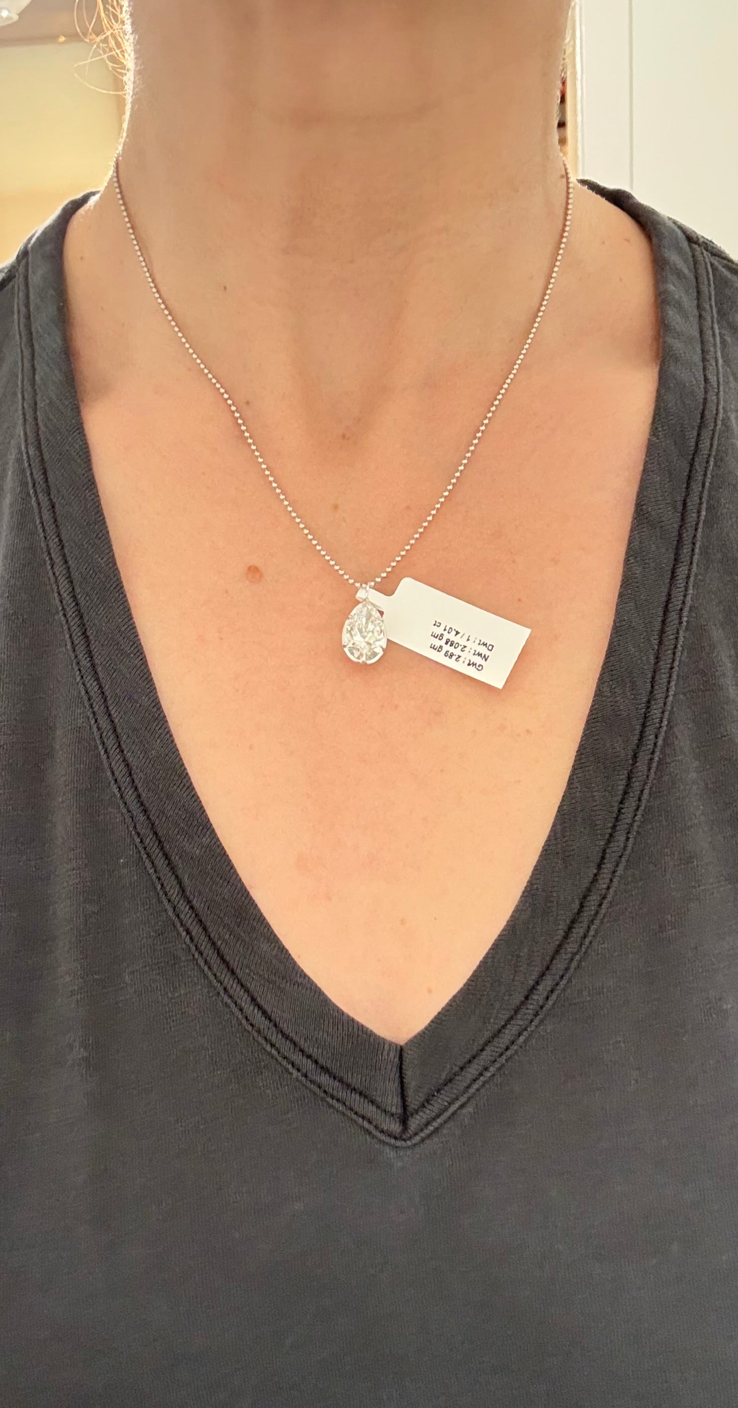 White gold 4.01ct pear shape lab diamond pendant
