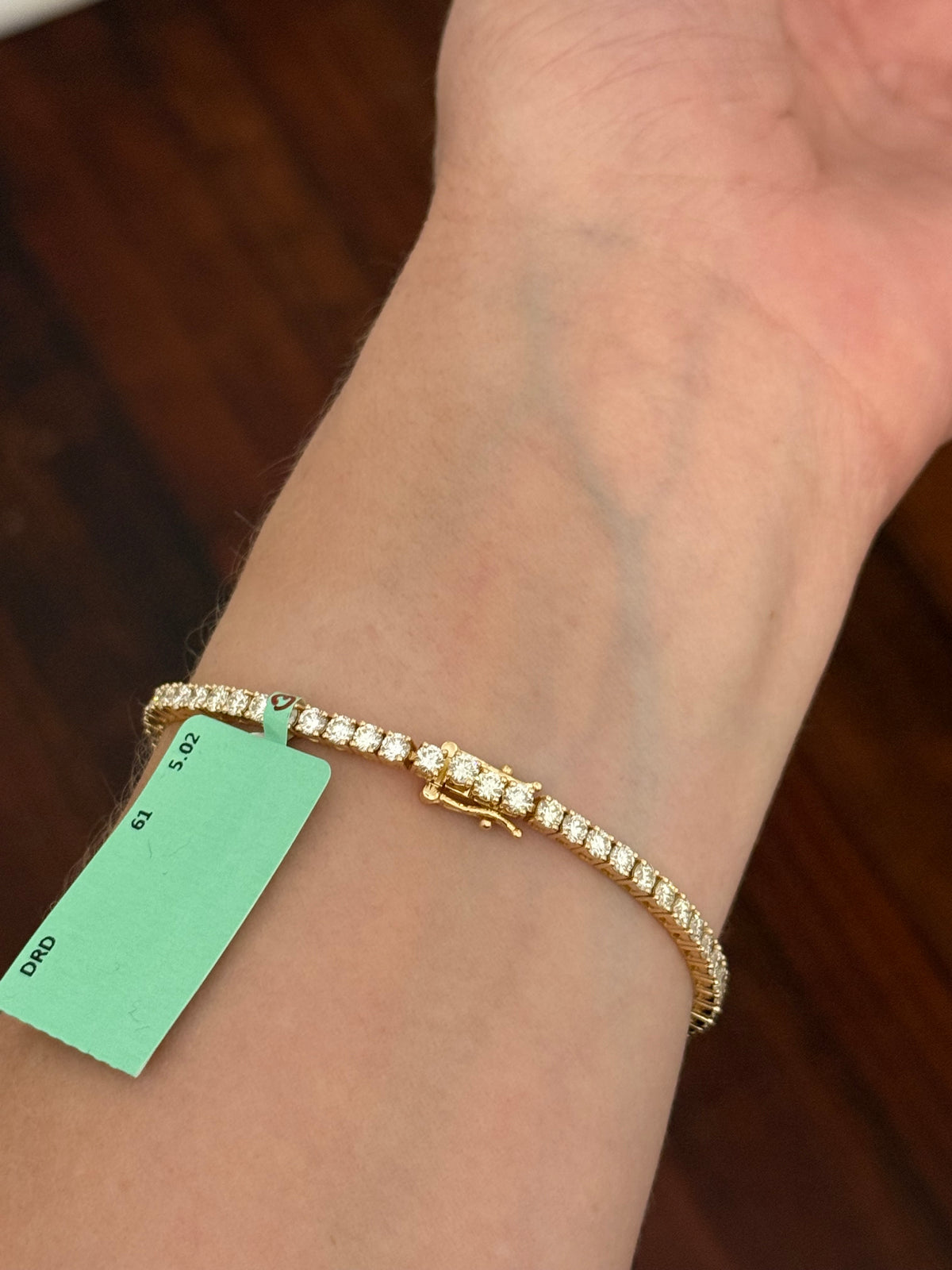 Yellow gold 4 prong 5.02ct natural diamond tennis bracelet