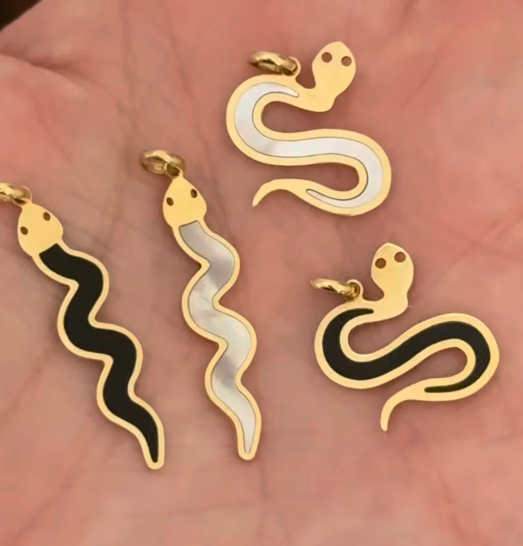 Yellow gold snake pendants