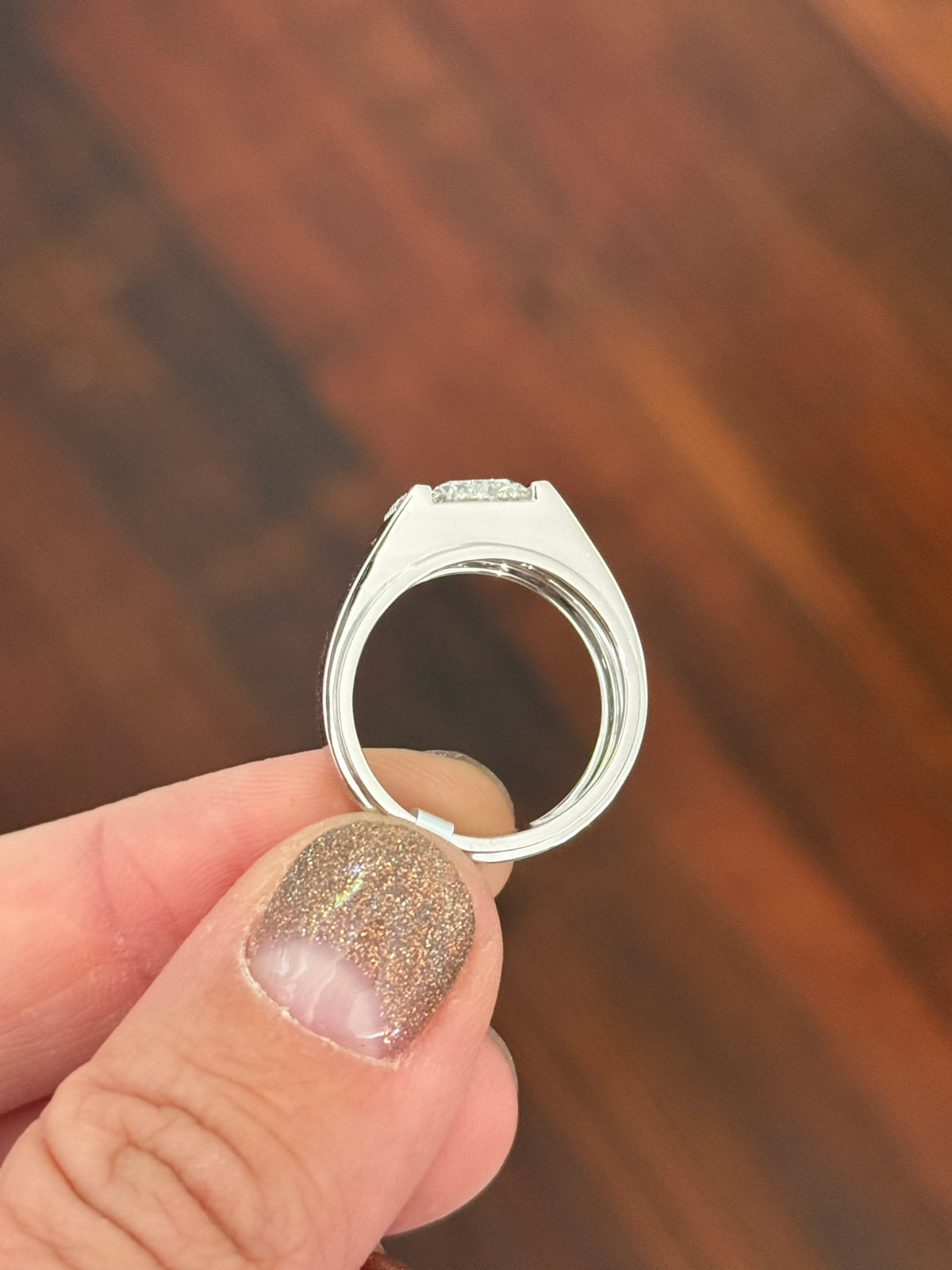 White gold men’s size 7 radiant and round lab diamond ring