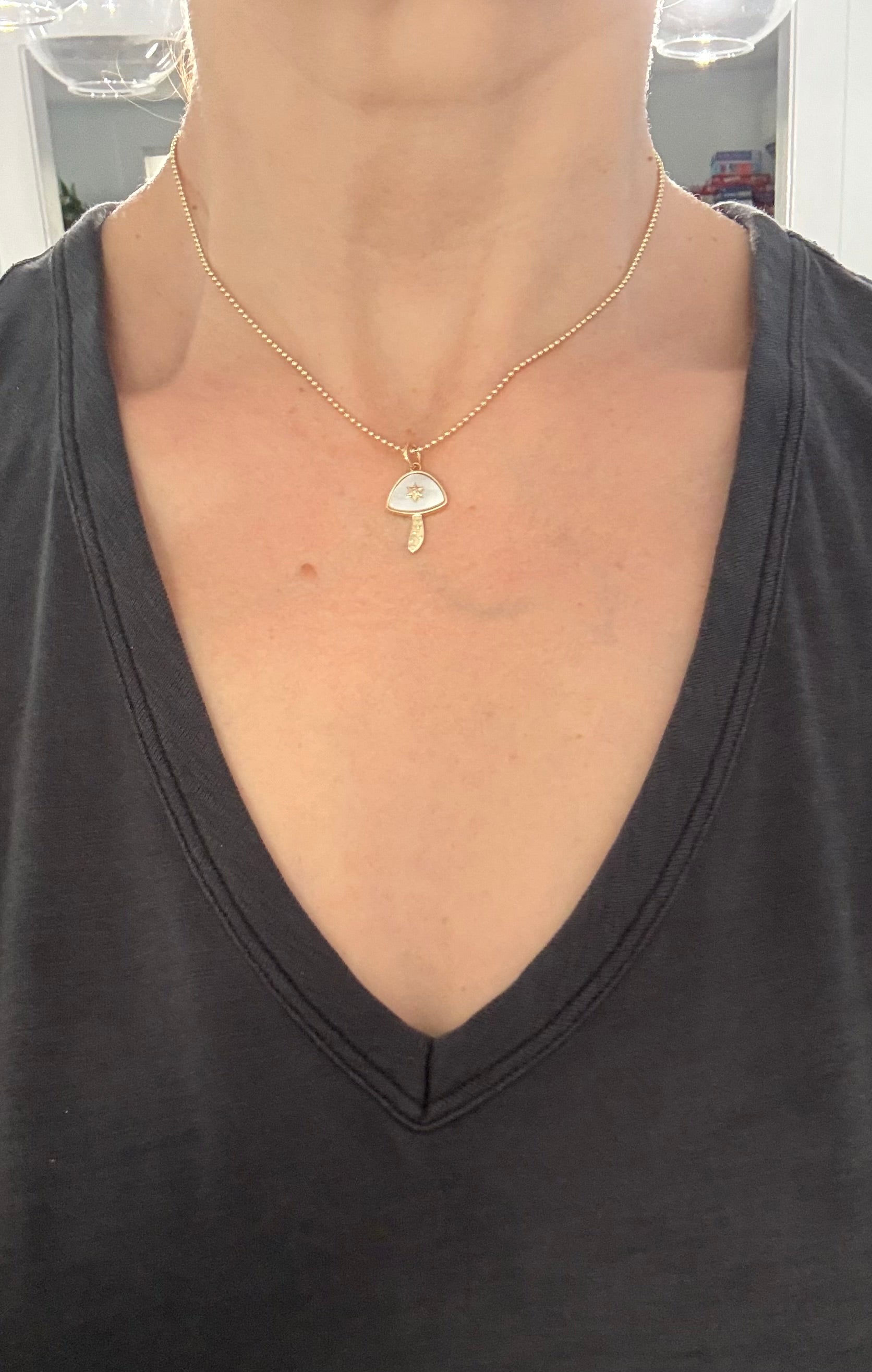 Yellow gold natural diamond mushroom pendants