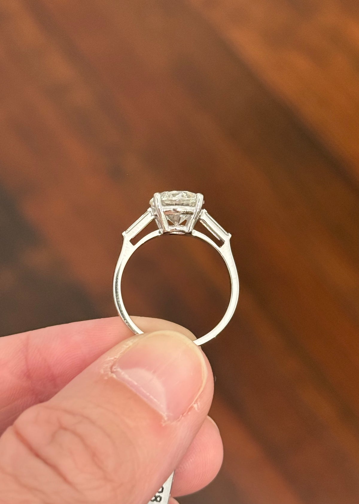 White gold round and baguette lab diamond ring