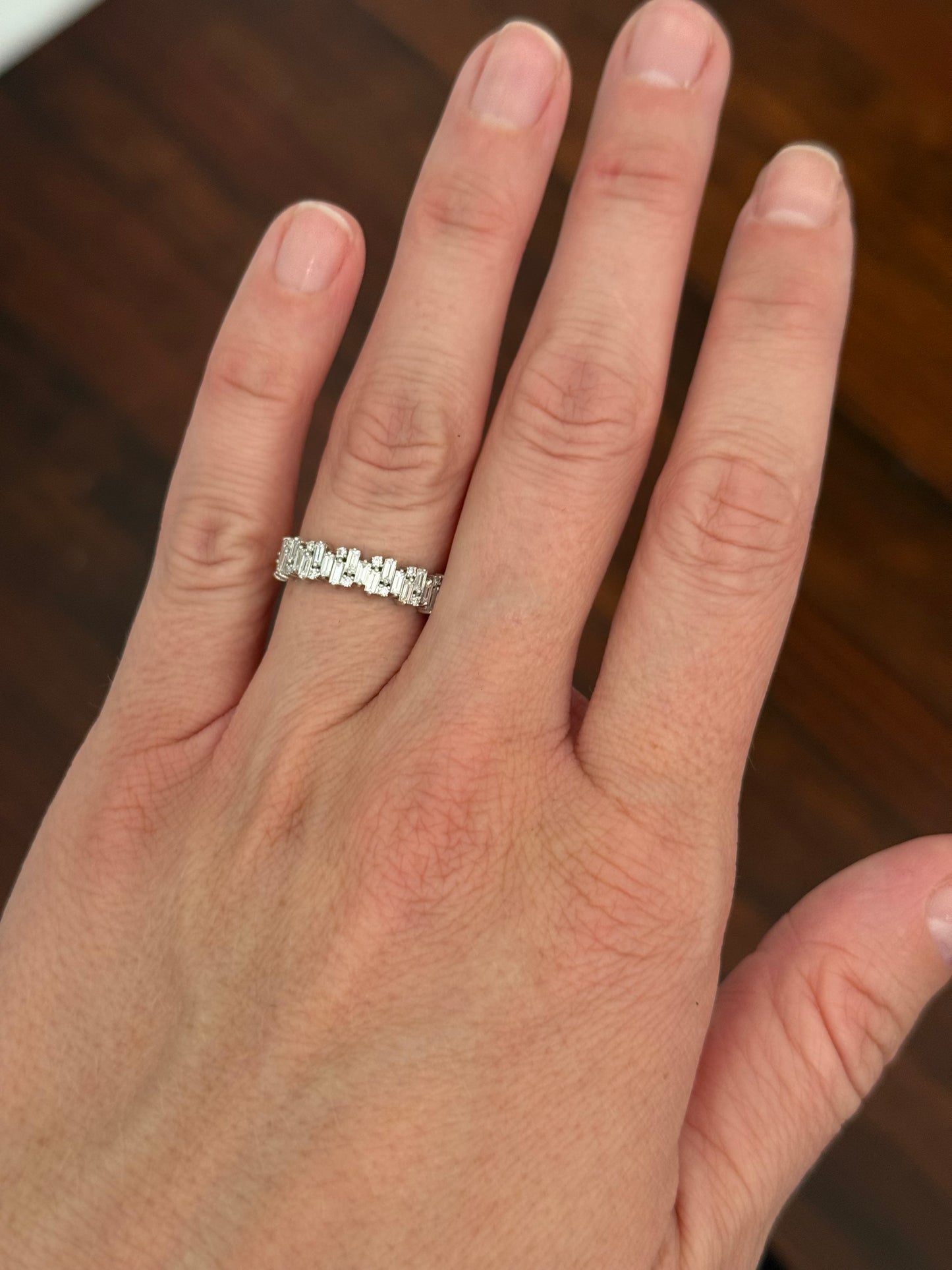 Yellow and white gold baguette and round lab diamond band