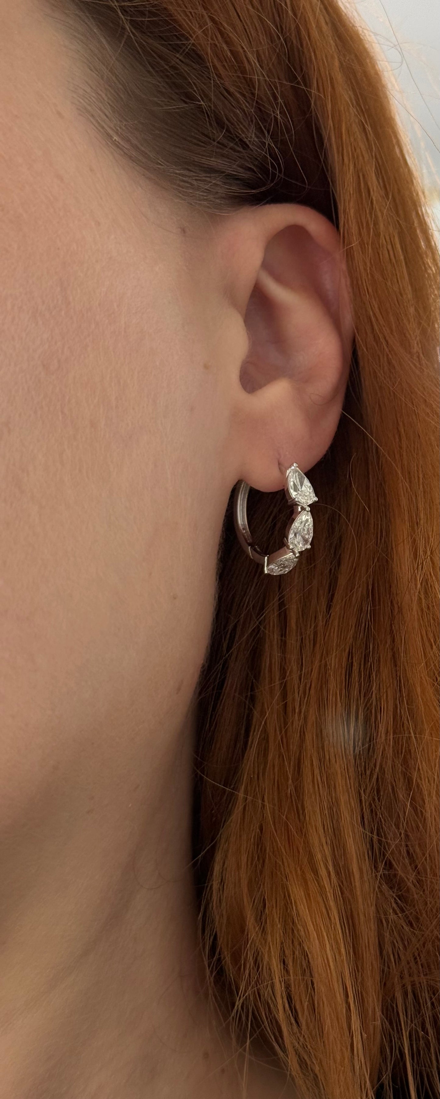 White gold 3.87ct pear shaped lab diamond hoops