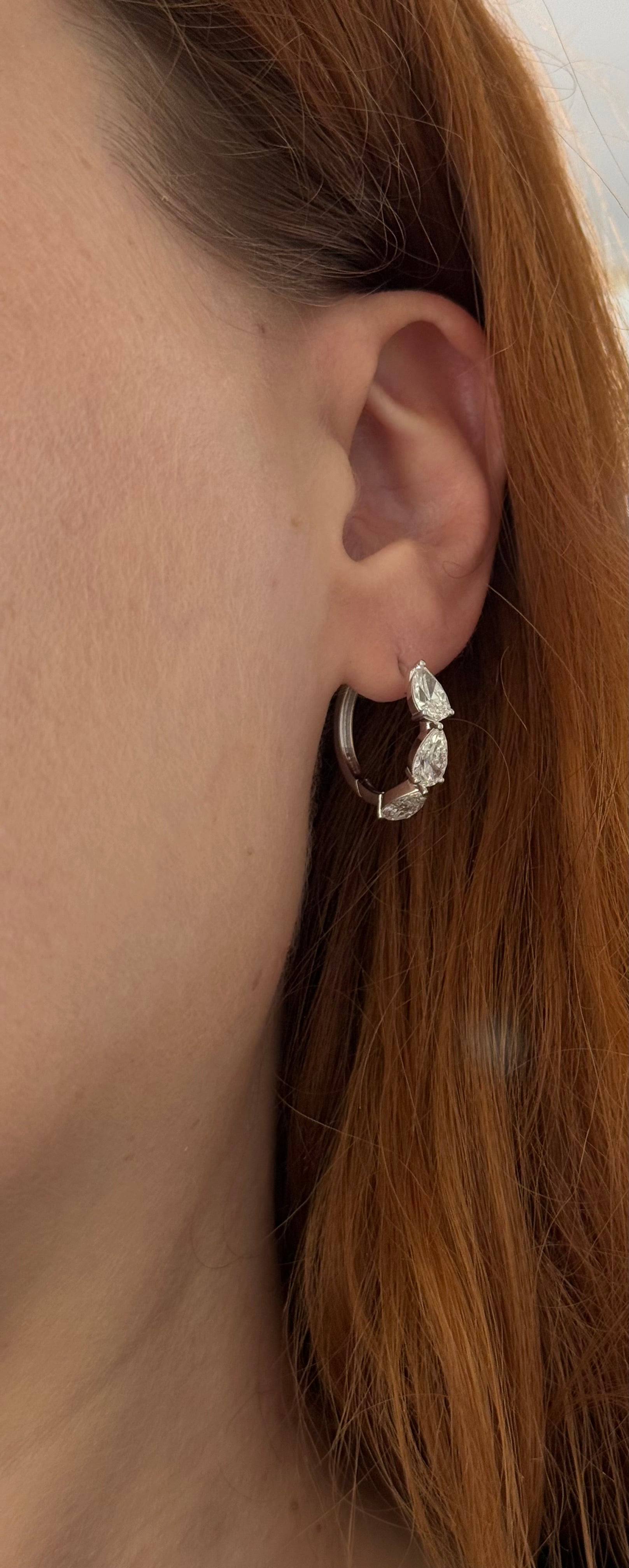 White gold 3.87ct pear shaped lab diamond hoops