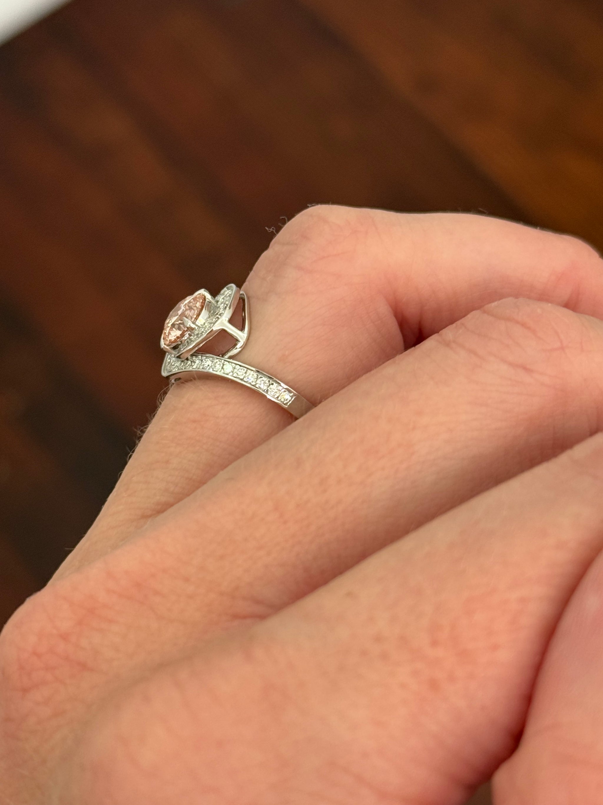 White gold pink and white lab diamond ring