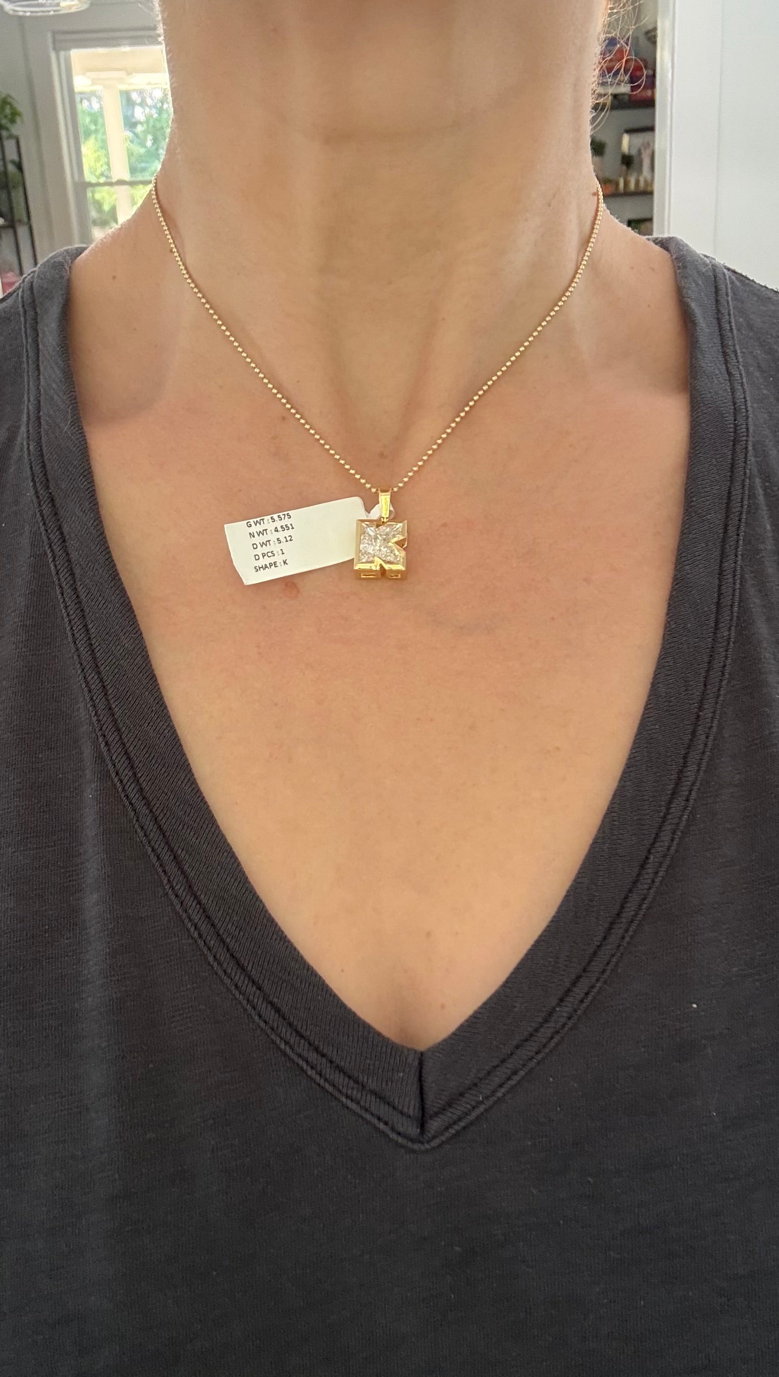Yellow gold K shaped lab diamond pendant