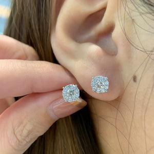 18K White Gold Real Natural Diamond Stud Earrings for Women