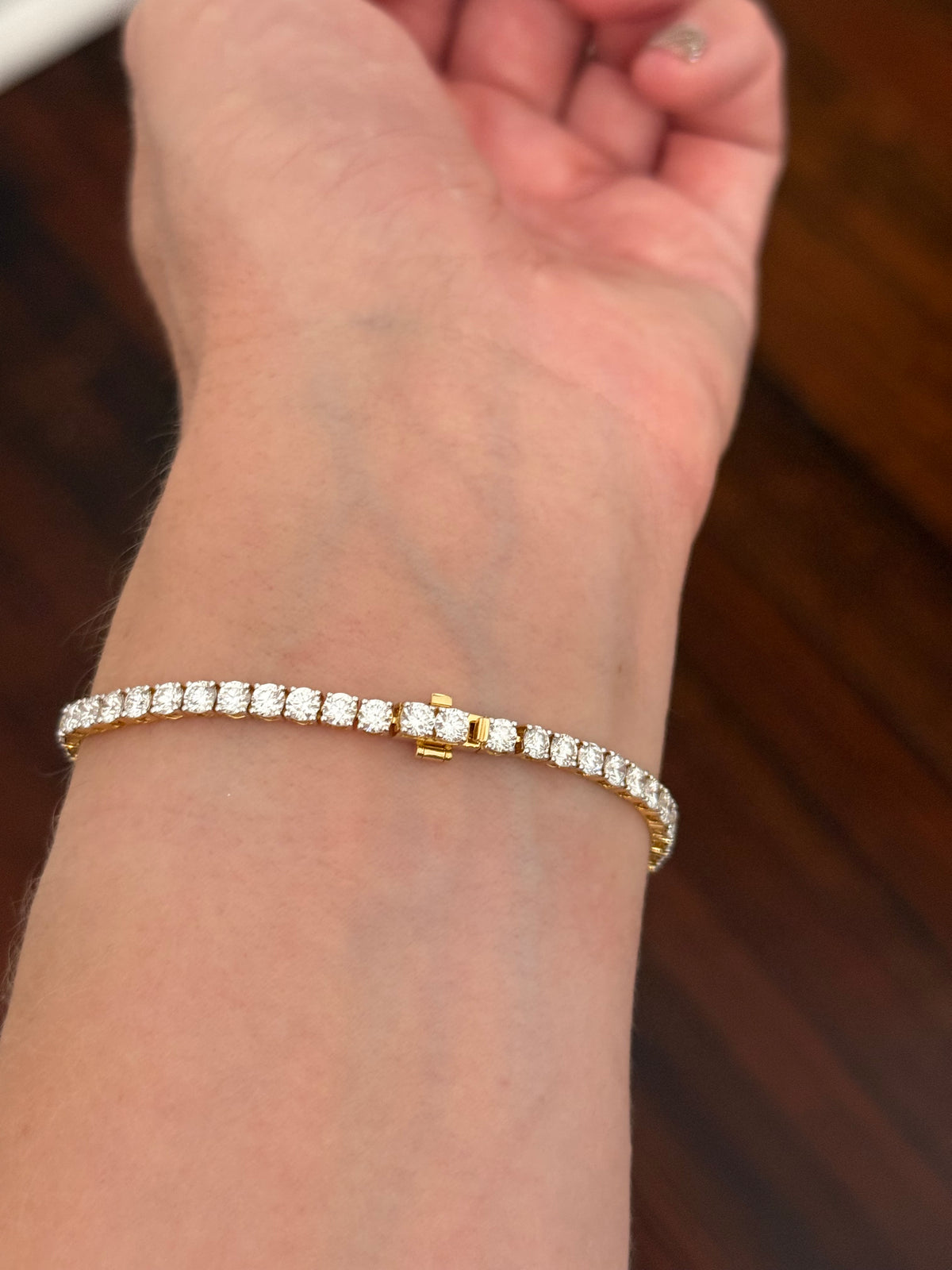 4 prong yellow gold with white gold prongs 7ct lab diamond tennis bracelet