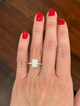 White gold radiant lab diamond ring. Center stone is IGI certified and 3.0cts E VVS2