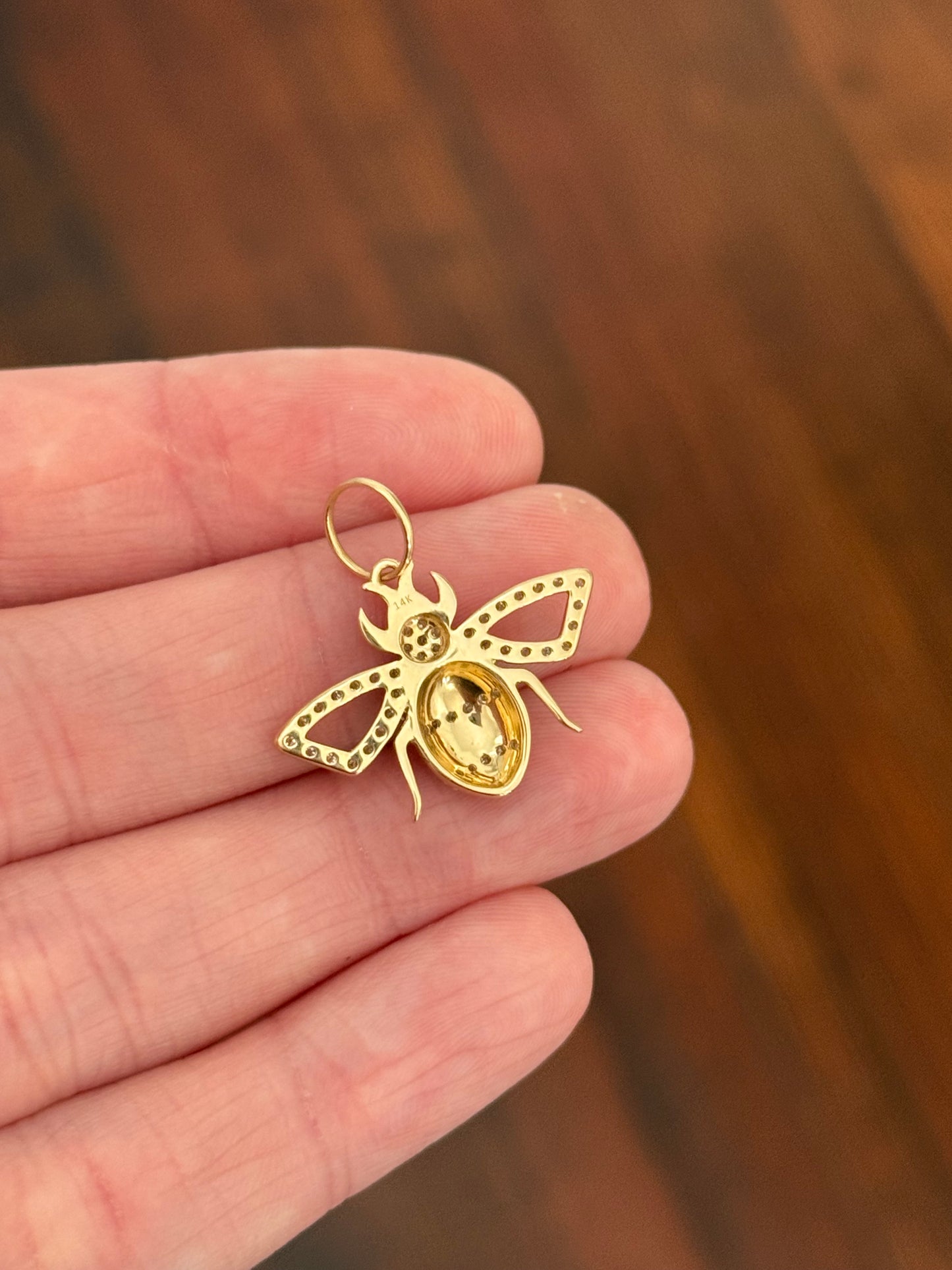 Yellow gold natural diamond and black enamel pendant