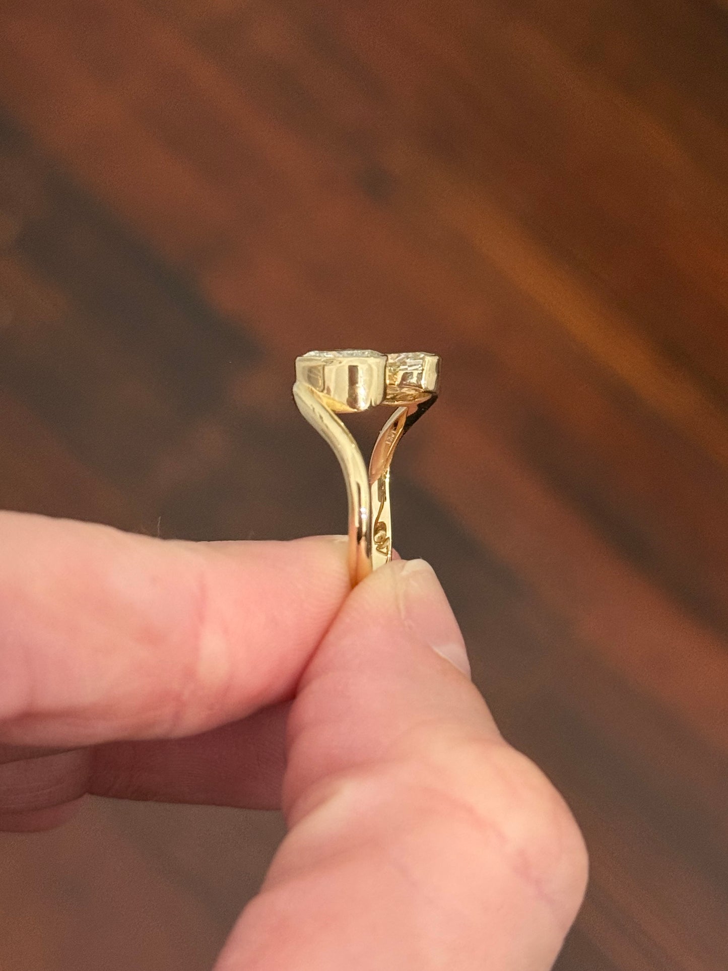 Yellow gold oval and pear shape lab diamond ring