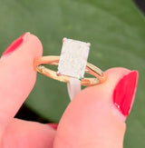 Yellow gold IGI certified radiant lab diamond ring. Lab diamond is set in white gold