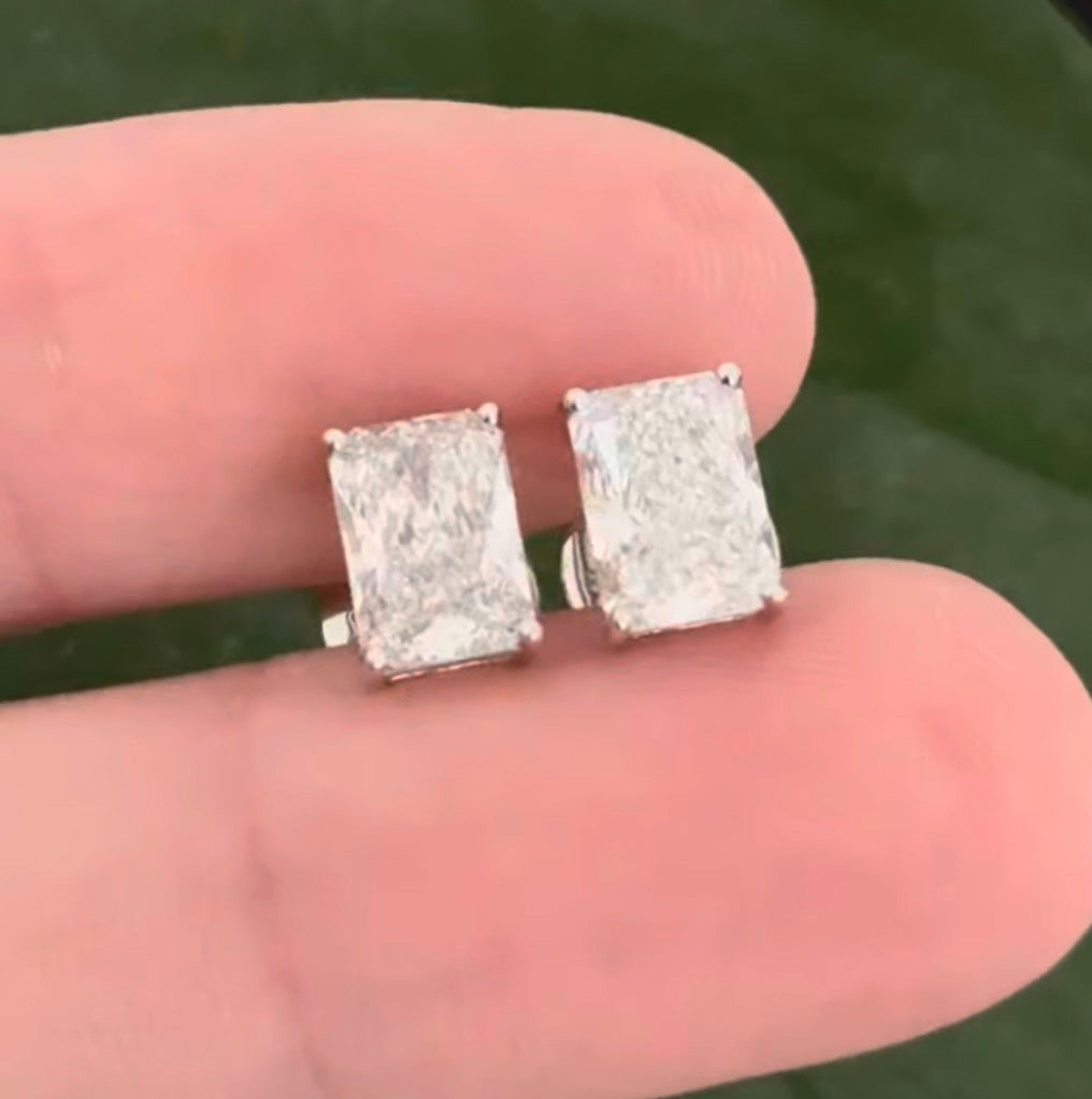 White gold radiant lab diamond stud earrings