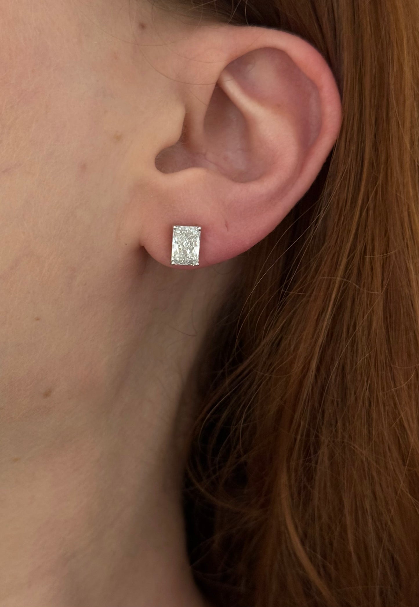 White gold radiant lab diamond stud earrings