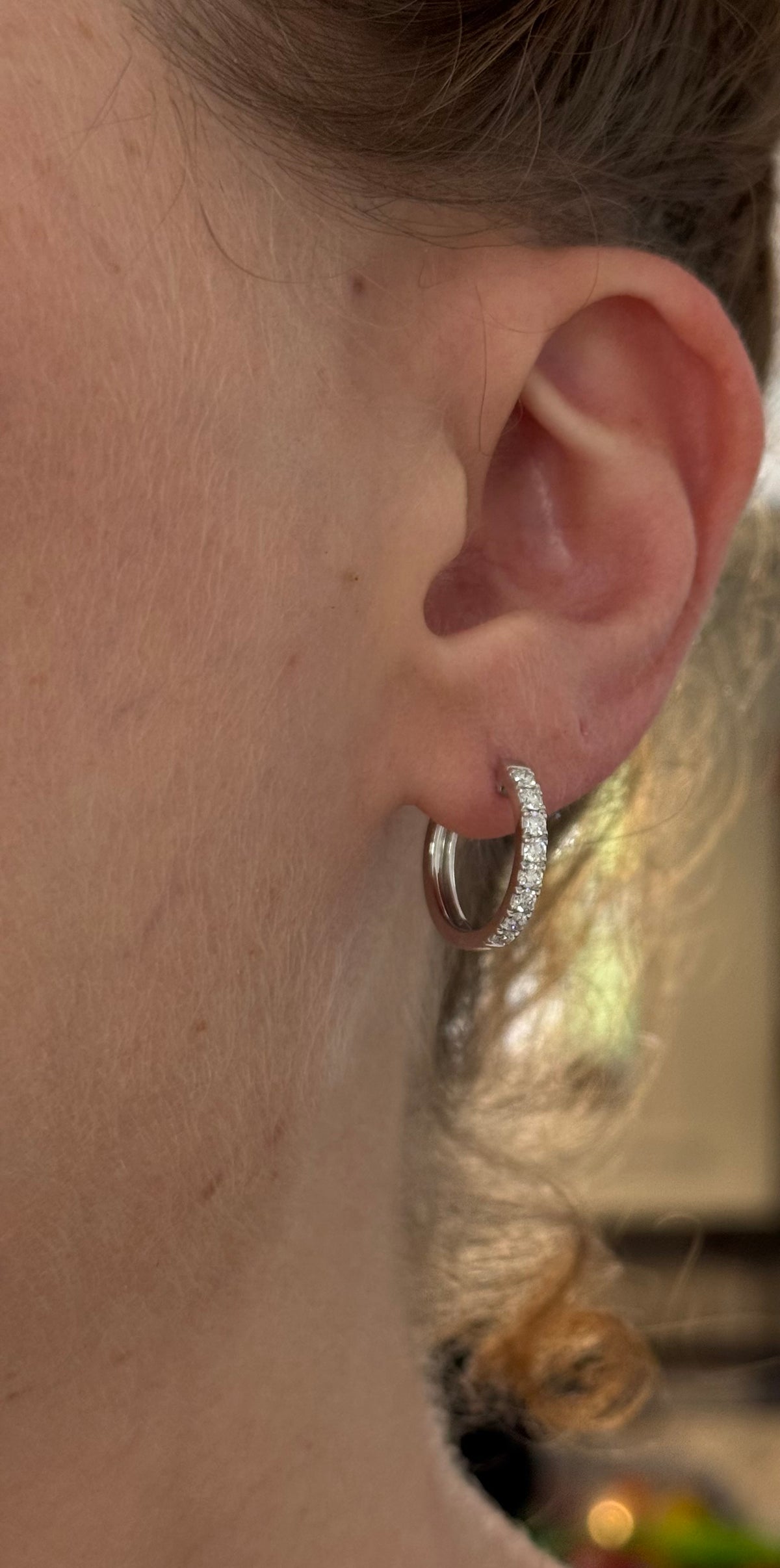 15.9mm white gold 0.60ct lab diamond hoop earrings